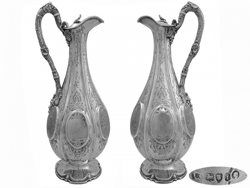 Pair of Victorian Silver  Claret Jugs   1866